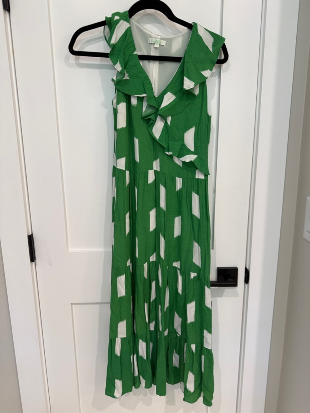 Jade Green and White Ruffle-Trim Maxi Dress